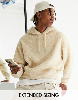 ASOS DESIGN oversized hoodie in beige borg-Neutral