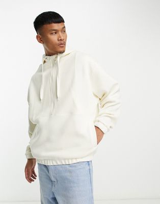 ASOS DESIGN oversized hoodie in beige waffle color block with half zip-Neutral