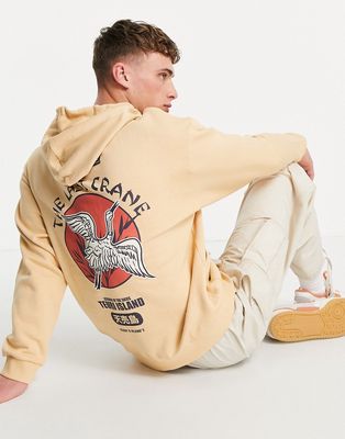 ASOS DESIGN oversized hoodie in beige with bird back print - BEIGE-Neutral