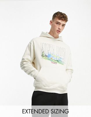 ASOS DESIGN oversized hoodie in beige with watercolor mountain print-White
