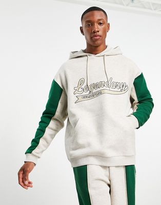 ASOS DESIGN oversized hoodie in gray heather & green color block with embroidery-Multi