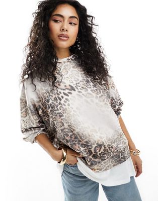 ASOS DESIGN oversized hoodie in leopard print-Multi