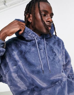 ASOS DESIGN oversized hoodie In navy faux fur-Blue