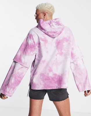 ASOS DESIGN oversized hoodie in pink & white tie dye with double layer sleeve-Multi