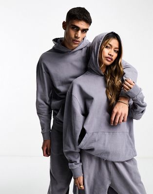 ASOS DESIGN oversized hoodie in washed charcoal with panel details - part of a set-Gray