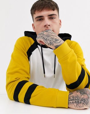 ASOS DESIGN oversized hoodie with raglan color block sleeves in mustard yellow-White