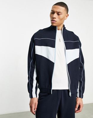 ASOS DESIGN oversized jersey track jacket in blue color block - part of a set