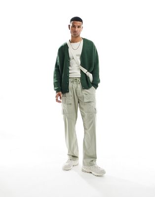 ASOS DESIGN oversized knitted fluffy cardigan in khaki-Green