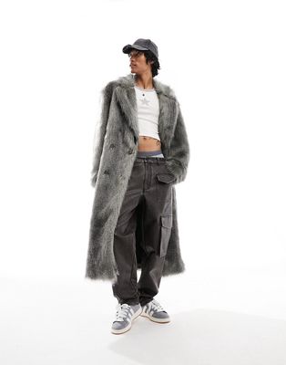 ASOS DESIGN oversized long faux fur coat in gray