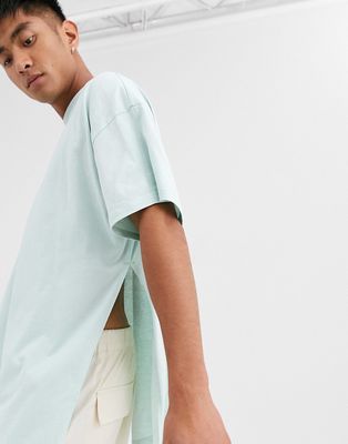 ASOS DESIGN oversized longline t-shirt with extreme side splits in gray-Blue