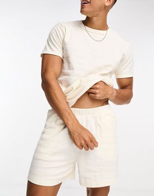 ASOS DESIGN oversized lounge set with T-shirt and shorts in white texture