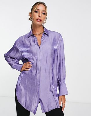 ASOS DESIGN oversized metallic shirt with volume sleeve and deep cuff in purple