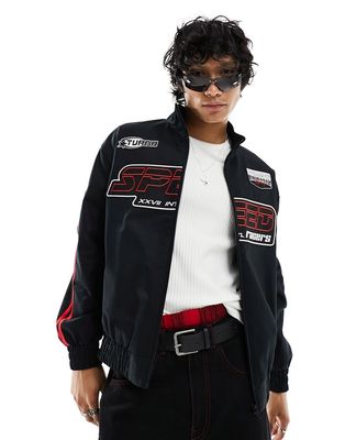 ASOS DESIGN oversized motocross bomber jacket in black