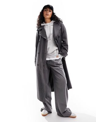 ASOS DESIGN oversized pinstripe trench coat in gray