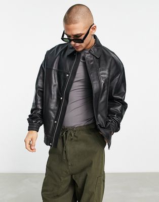 ASOS DESIGN oversized real leather bomber jacket in black