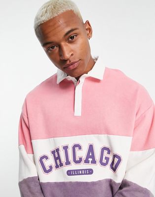 ASOS DESIGN oversized rugby sweatshirt in color block with city print-Multi