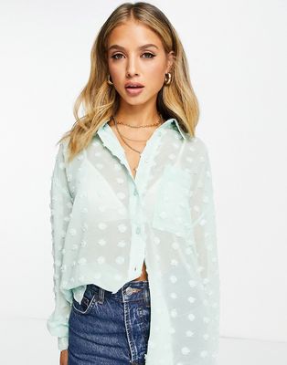 ASOS DESIGN oversized shirt in textured mint-Blue