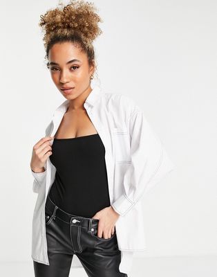 ASOS DESIGN oversized shirt with pocket and contrast stitching in white