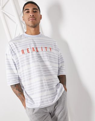 ASOS DESIGN oversized stripe t-shirt with embroidered text in blue & white-Multi