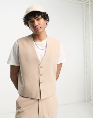 ASOS DESIGN oversized suit vest in stone-Neutral