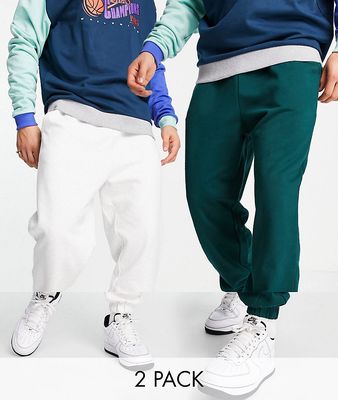 ASOS DESIGN oversized sweatpants 2 pack in white heather/green-Multi