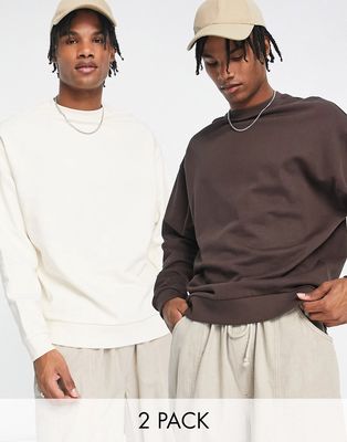 ASOS DESIGN oversized sweatshirt 2 pack brown/cream-Multi