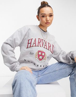 ASOS DESIGN oversized sweatshirt with harvard license graphic in gray heather