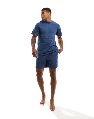 ASOS DESIGN oversized T-shirt and shorts lounge set in blue texture