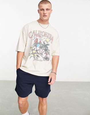 ASOS DESIGN oversized t-shirt in beige with vintage style city print-Neutral