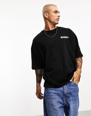 ASOS DESIGN oversized t-shirt in black with Brooklyn chest print