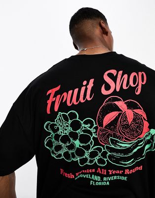 ASOS DESIGN oversized T-shirt in black with fruit back print