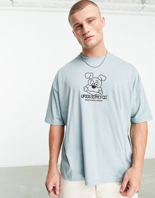 ASOS DESIGN oversized t-shirt in gray with dog chest print