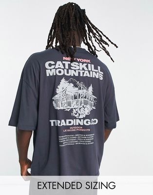 ASOS DESIGN oversized t-shirt in gray with mountains back & chest print