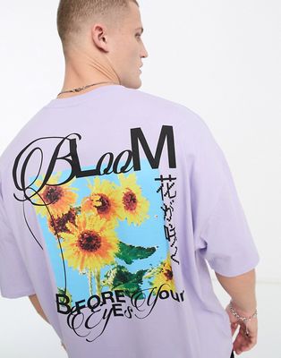ASOS DESIGN oversized T-shirt in lilac with sunflower chest print-Purple