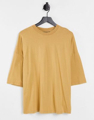 ASOS DESIGN oversized t-shirt in mustard cotton blend acid wash - TAN-Brown