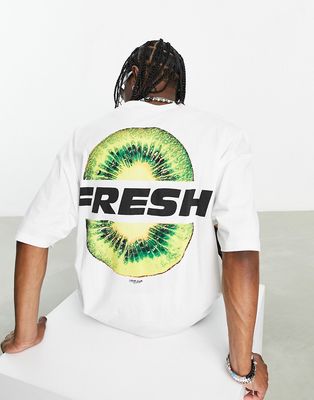 ASOS DESIGN oversized t-shirt in white with kiwi back print