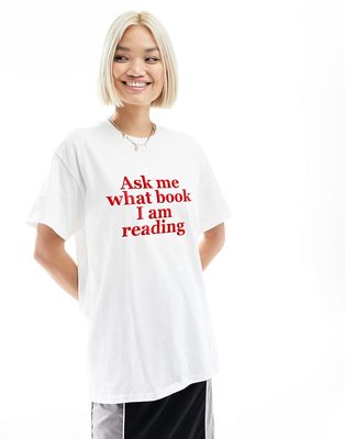 ASOS DESIGN oversized T-shirt with book slogan graphic in white