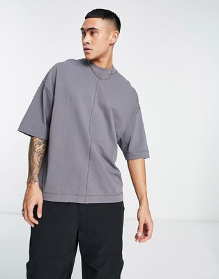 ASOS DESIGN oversized T-shirt with seam detailing in washed black-Gray