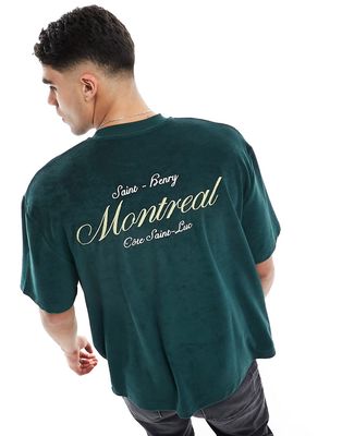 ASOS DESIGN oversized terrycloth T-shirt with back embroidery in dark green