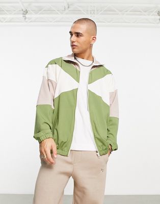 ASOS DESIGN oversized track jacket in green color block-Multi