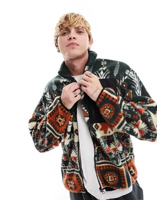 ASOS DESIGN oversized zip through track jacket with all over pattern print in borg-Multi