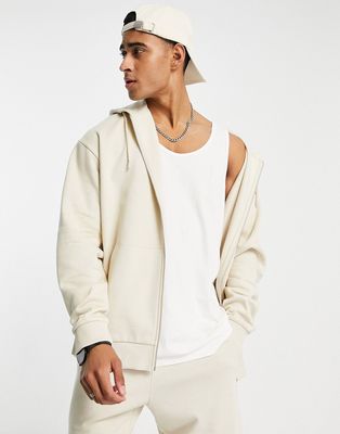 ASOS DESIGN oversized zip up hoodie in beige-Neutral