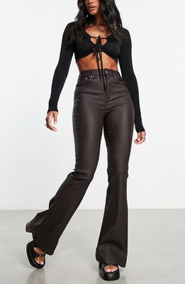 ASOS DESIGN P65 Power Stretch Coated Flare Jeans in Brown