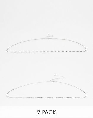 ASOS DESIGN pack of 2 belly chain with graduating crystal cupchain in silver tone
