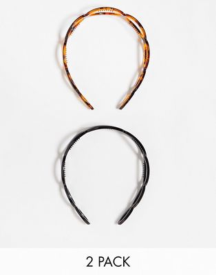 ASOS DESIGN pack of 2 headband with circle design in black and tort-Multi