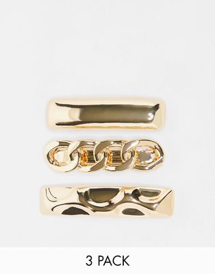 ASOS DESIGN pack of 3 barrette hair clips in gold tone