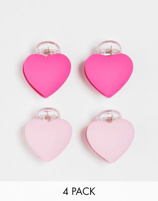 ASOS DESIGN pack of 4 mini hair claws with heart design in pink-Multi