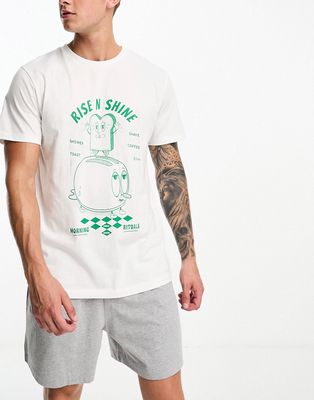 ASOS DESIGN pajama lounge set with t-shirt and shorts with green print-White