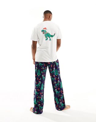 ASOS DESIGN pajama set with Christmas dinosaur print in navy