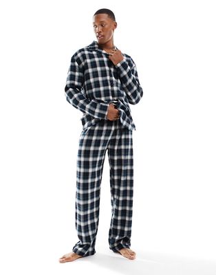 ASOS DESIGN pajama set with long sleeve shirt and bottoms in plaid-Black